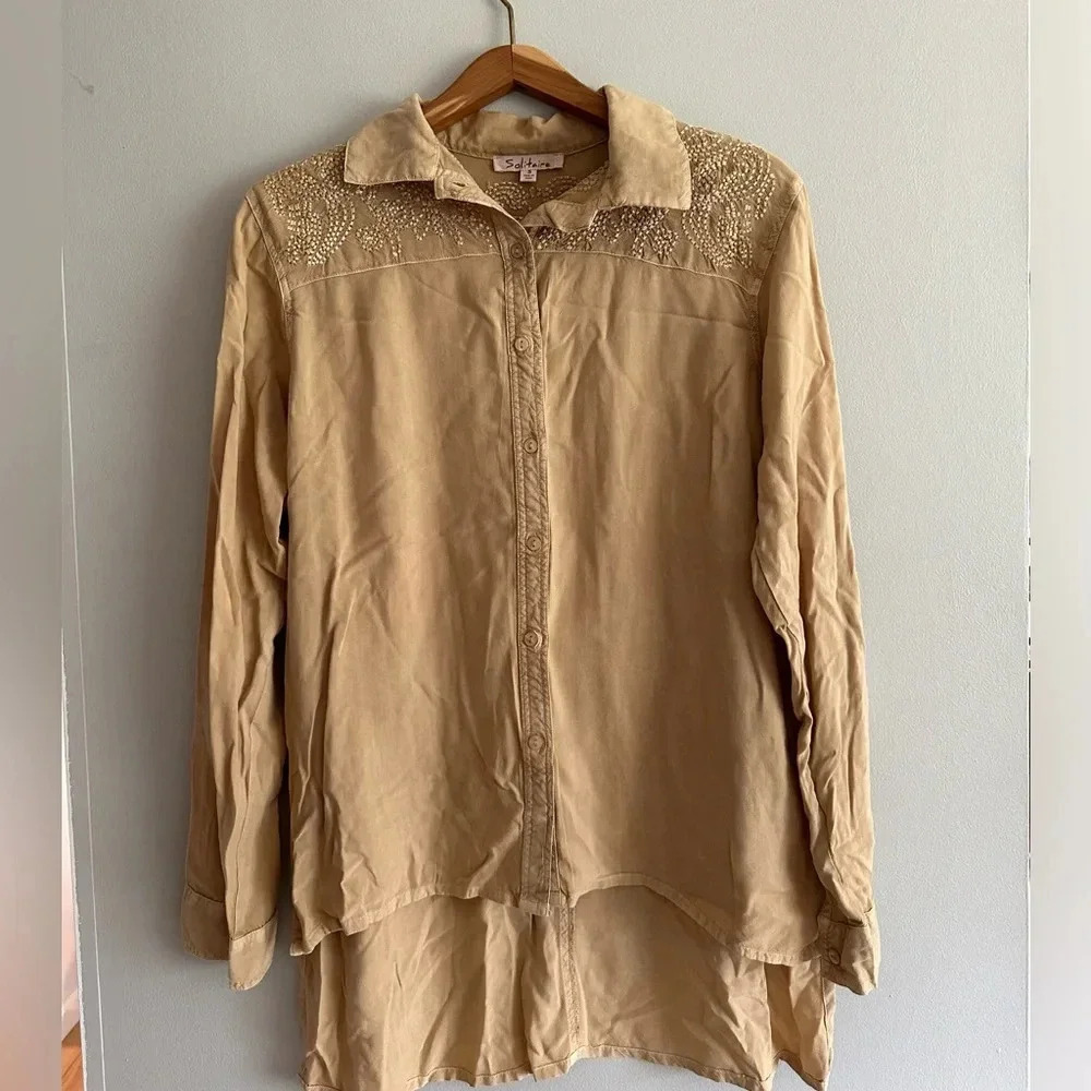 Solitaire By Ravi Khosla Women's Embroidered Long Back Shirt Western Size Small